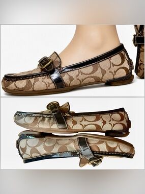 COACH Signature Loafers Flats Slip-ons Brown Logo Print Women’s Size 6